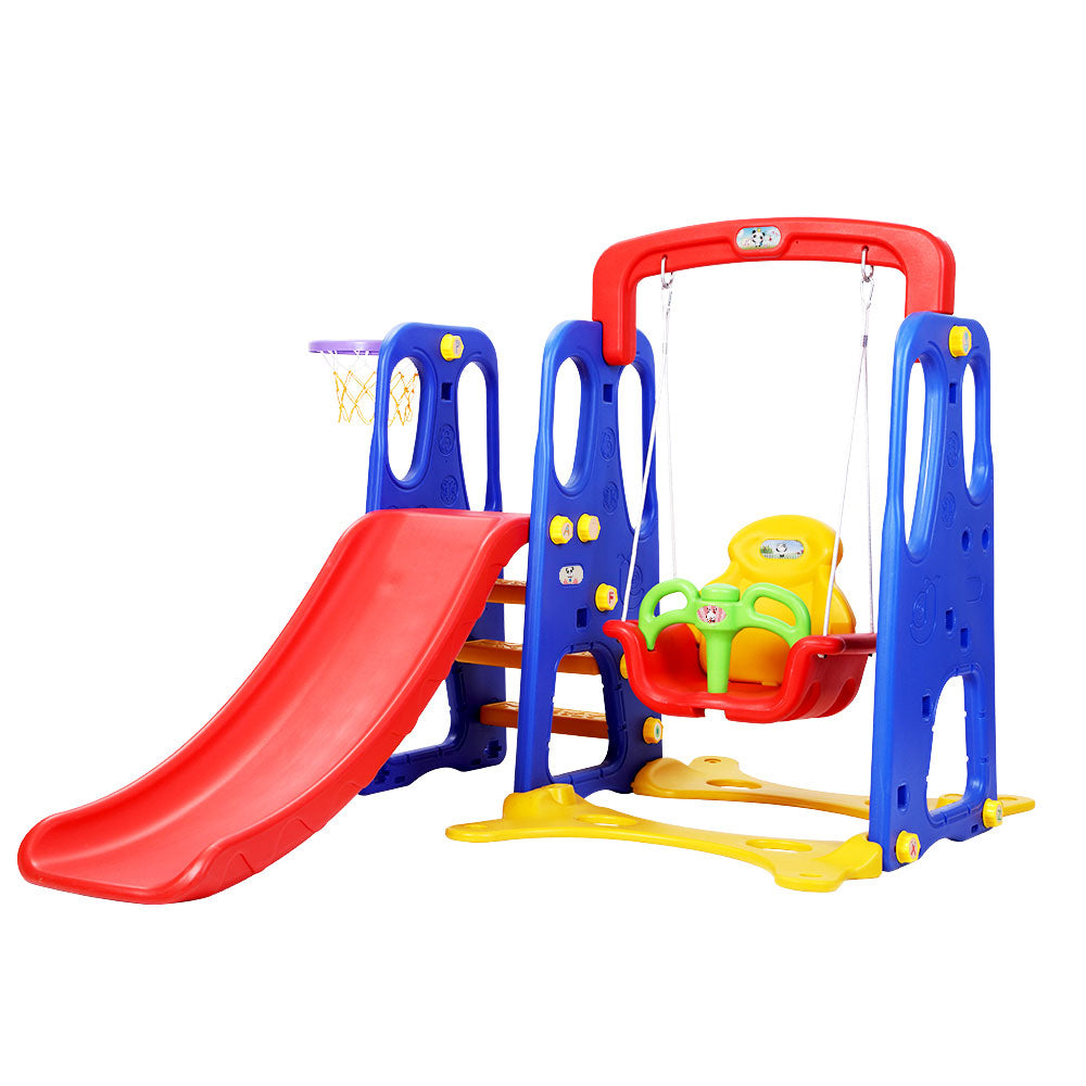 Keezi Kids 3-in-1 Slide Swing with Basketball Hoop Toddler Outdoor Indoor Play