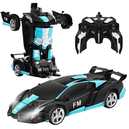 GOMINIMO Transform Car Robot Sport Car with Remote Control (Black Cyan) GO-TCR-103-FM